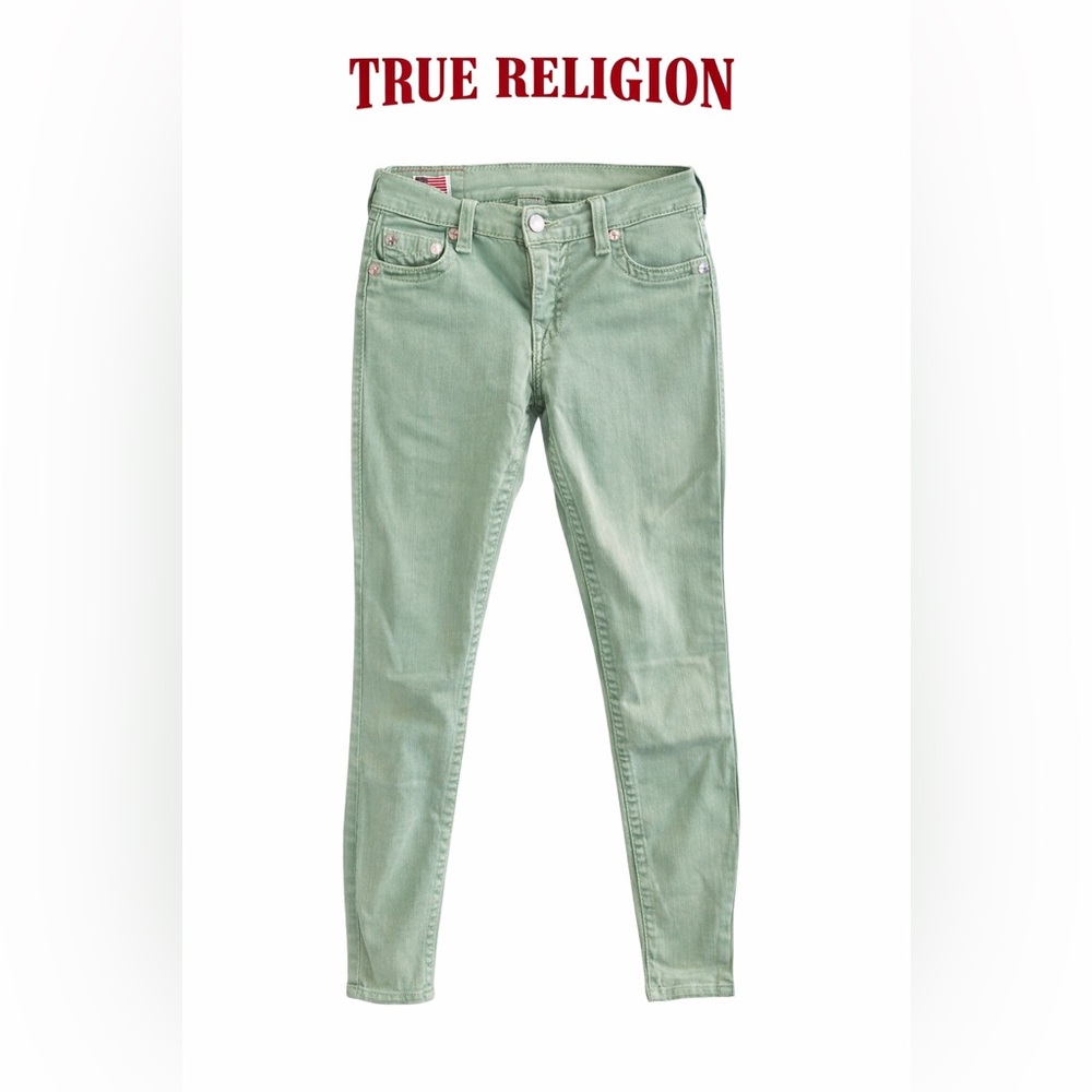 True Religion Sage Green Skinny Jeans Size 25 Low Rise Y2K Pastel
